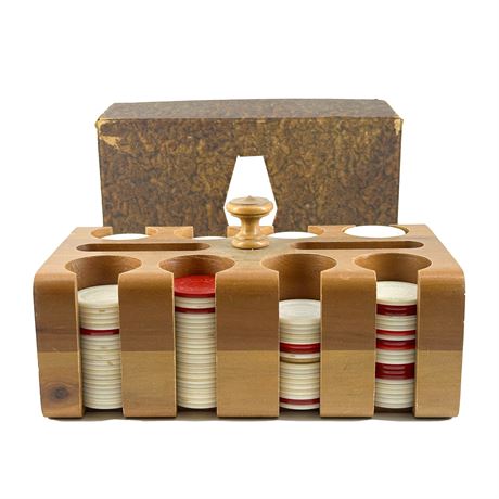 Vintage Poker Chip Set in Wooden Box