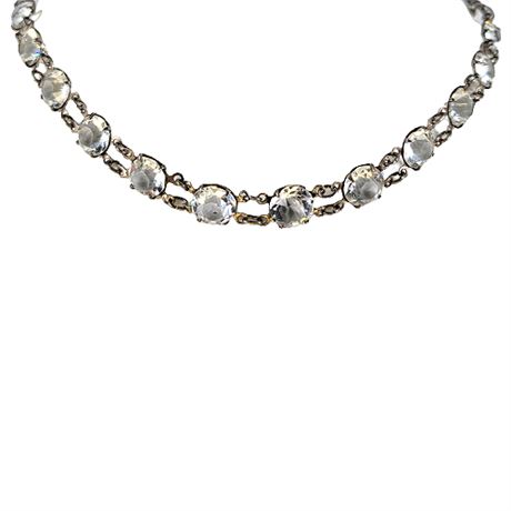 Vintage Collared Silver Tone Clear Crystal Riviere Necklace