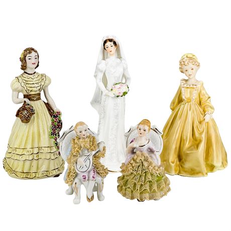 Lot of 5 Vintage Ceramic Figurines in Fancy Formalwear