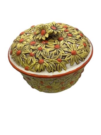 Vintage daisies, yellow and orange covered MCM bowl