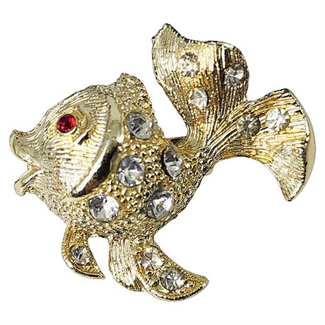 Vintage Rhinestone Fish Brooch