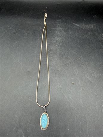 Sterling Necklace w/Long Oval Turquoise Stone