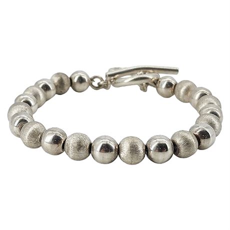 Vtg Sterling Silver Beaded Toggle Clasp Bracelet