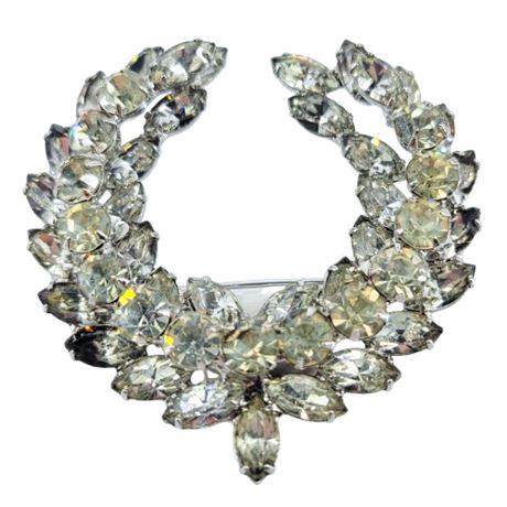 Vintage Rhinestone Cluster Wreath Brooch