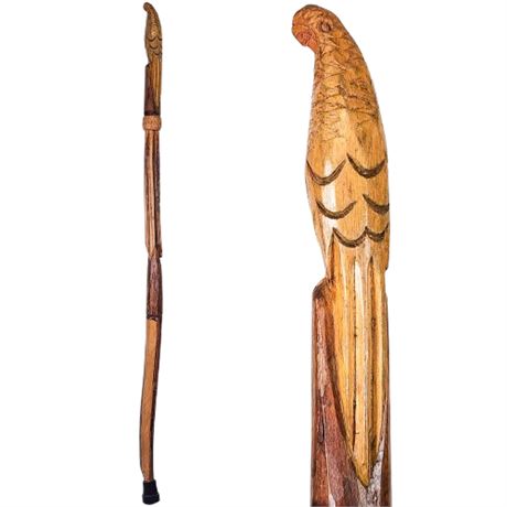 Vintage Carved Wooden Parrot Jamaica Souvenir 41" Walking Stick