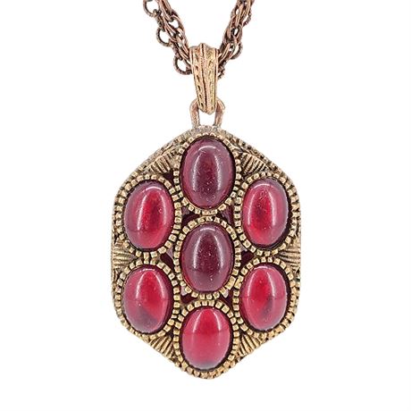 Vintage Etruscan Revival Deep Red Copper Tone Pendant Necklace