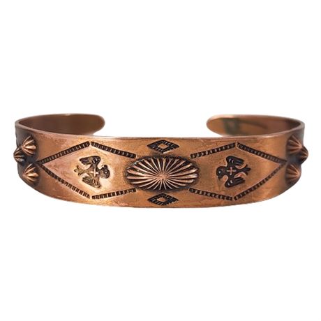 Vintage Fred Harvey Style Native American Stamped Copper Cuff Bracelet