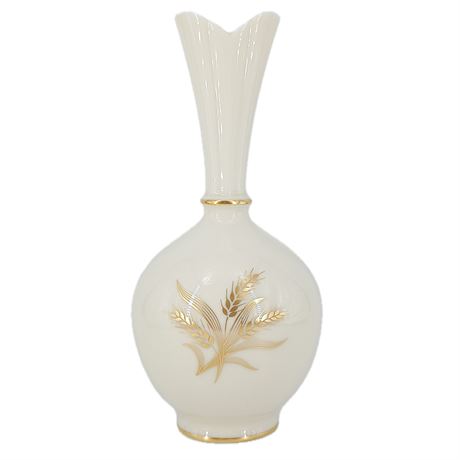 Lenox Golden Wheat Bulbous Bud Vase, Ivory with 24K Gold Accents