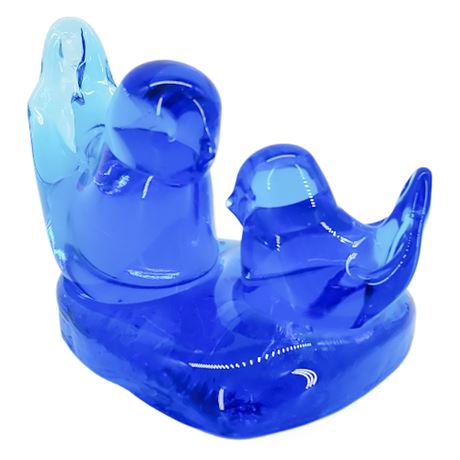 Vintage 1995 Leo Ward Bluebirds of Happiness Art Glass Paperweight