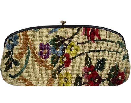 Vintage JANA Large Slender Needlepoint Carpet Bag Clutch Purse