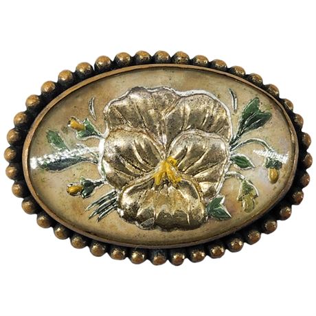 Vintage Victorian Goofus Glass Pansy Brooch