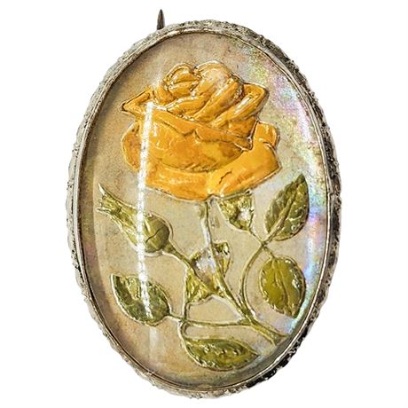 Vintage Victorian Iridescent Goofus Glass Rose Brooch