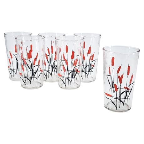 Six Vintage Universal Glass "Cattail (Camwood)" Juice Glasses