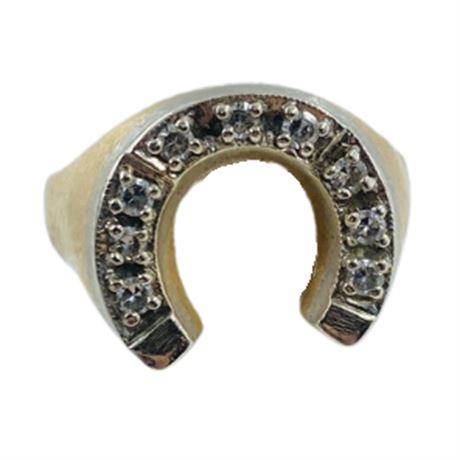 8g 1950’s 14k Gold + Diamond Horseshoe Ring Size 9