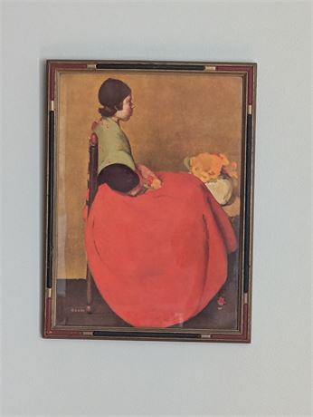 Vintage Ruth Murchison Print Orange Skirt Edward Gross Co New York Framed Girl
