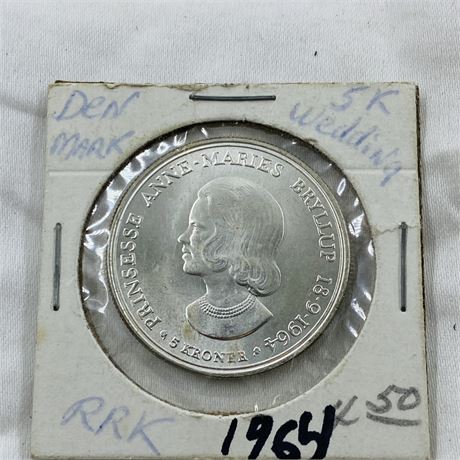 Gem BU 1964 Denmark 5k Wedding Coin