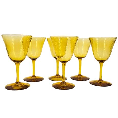 Set of 6 Vintage Amber Fluted Goblets