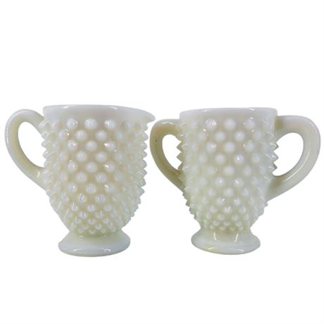 Vintage White Milk Glass Hobnail Sugar and Creamer Pair