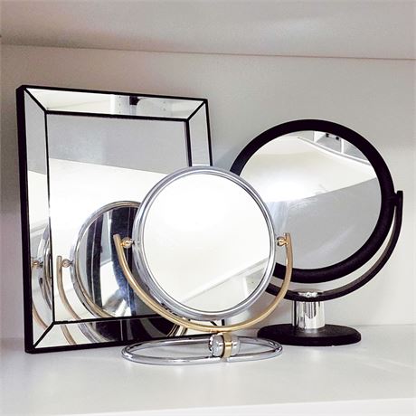 Lot of 2 Makeup Mirrors and 1 Small Wall Mirror