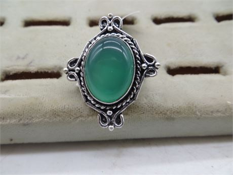 New Green Onyx German Silver Ring Size 7