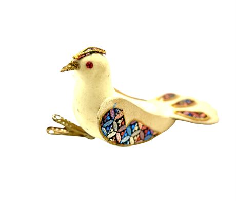 Vtg Flocked Clip On Bird Christmas Tree Ornament - Japan