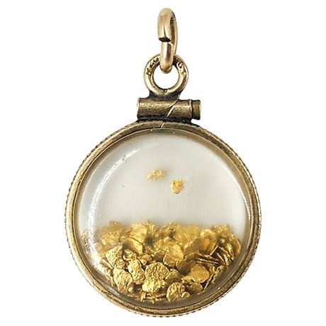 Vintage Gold Filled Milgrain Pendant w/ Genuine Gold Nuggets Inside