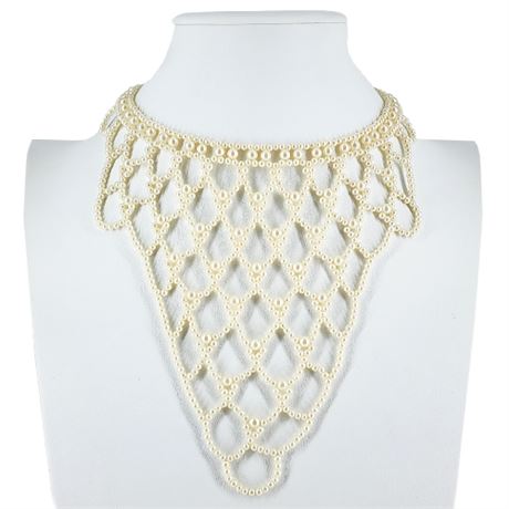 Vintage Japan Faux Pearl Extravagant Bib Necklace