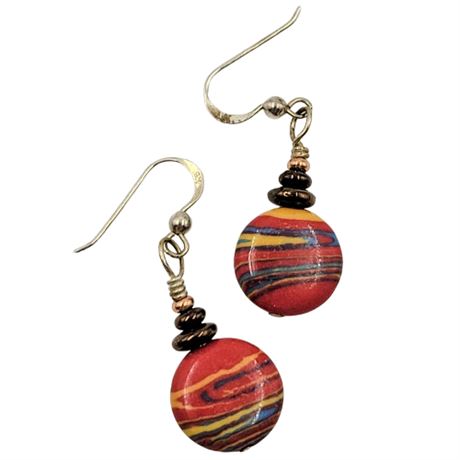 Rainbow Swirl Fordite Dangle Earrings