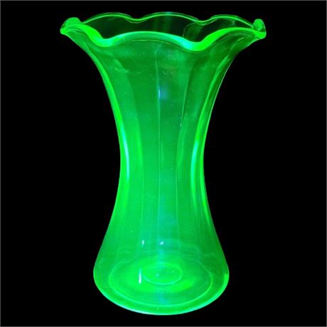 Vintage Ruffled Rim UV Reactive Uranium Glass Vase