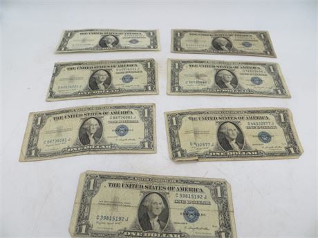Seven 1935 G $1 Silver Certificates