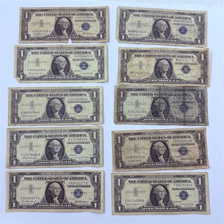 10x 1957 $1 Silver Certificates