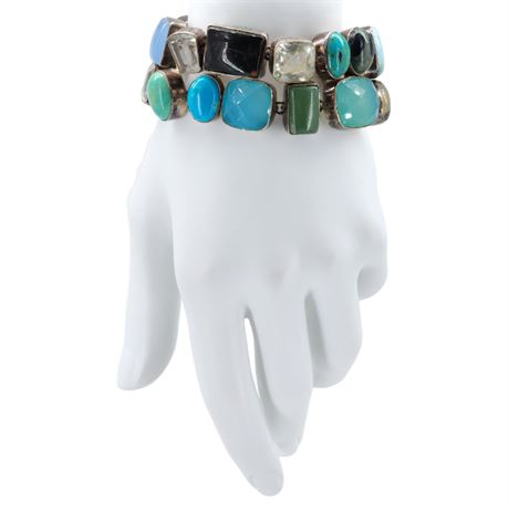 Silver Tone Multi-Stone Statement Bracelet