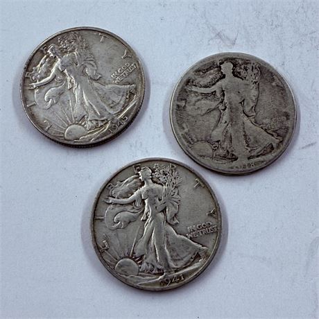3 Walking Liberty Half Dollars
