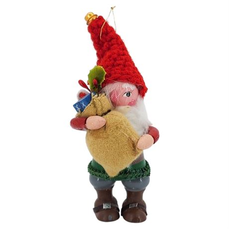 Vintage Gnome/Elf Hand Painted Wooden Ornament