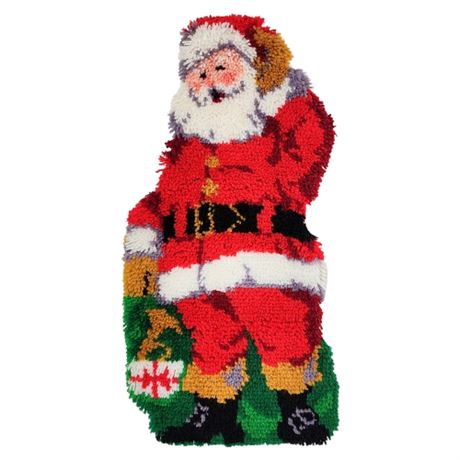 Vintage Latch Hook Santa Claus 32x16" Rug