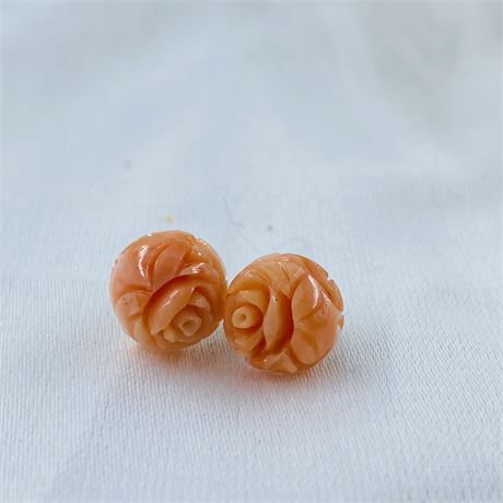 Carved Coral Stud Earrings