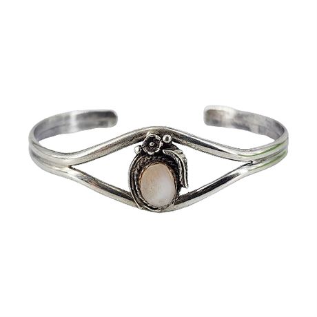 Unmarked Native American Sterling Silver Mother of Pearl Cuff Bracelet