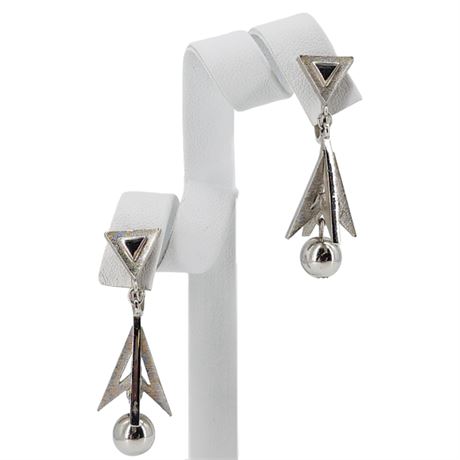 Vtg CROWN TRIFARI Mod Silver Tone Dangle Clip Earrings