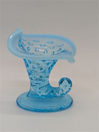 Fenton Hobnail Blue Opalescent Glass Aqua Cornucopia Vase Orchid Shape