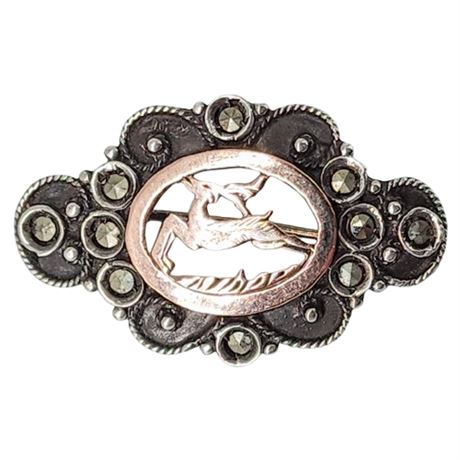 Vintage 800 Silver Marcasite Stag Brooch