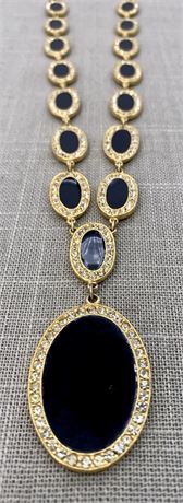 Sharp Vintage Midnight Enamel & Rhinestone Necklace