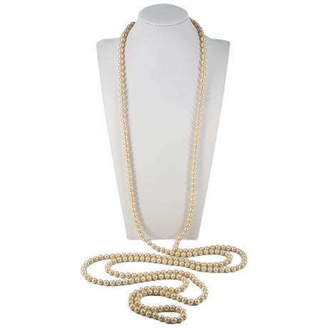 88" Flapper Length Faux Pearl Necklace w/ Sterling Clasp