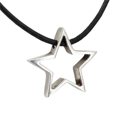 Vintage IBB Sterling Silver Star Pendant on Leather Cord Necklace