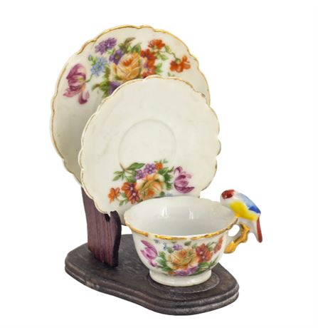 Victorian Era, Miniature Cup with Parrot Handle & Saucer Set