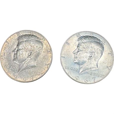 Two (2) 1967 Kennedy Half Dollars - 40% Silver