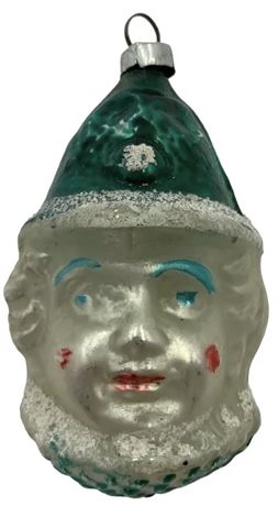 Vintage Mercury Glass Sweet Faced Clown Christmas Tree Ornament