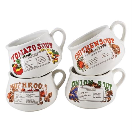 Original Vintage Taiwan Made Ceramic Soup Recipe Cups, Set of 4