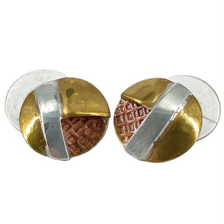 Trio of Metal Finishes, Circular Stud Earrings