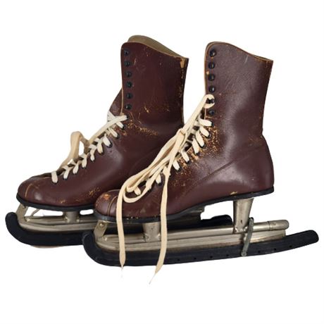 Vintage Brooks Brown Leather Ice Skates