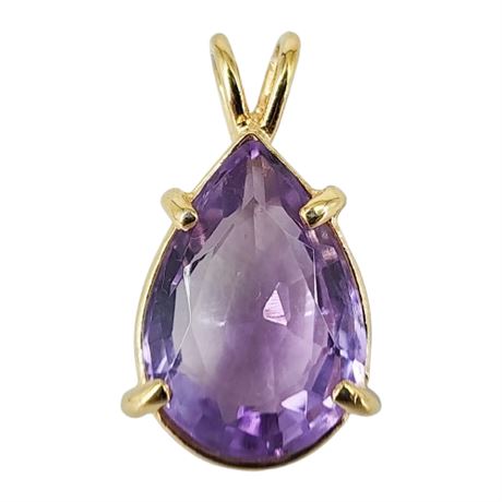 Large Gold Tone Genuine Amethyst Pendant